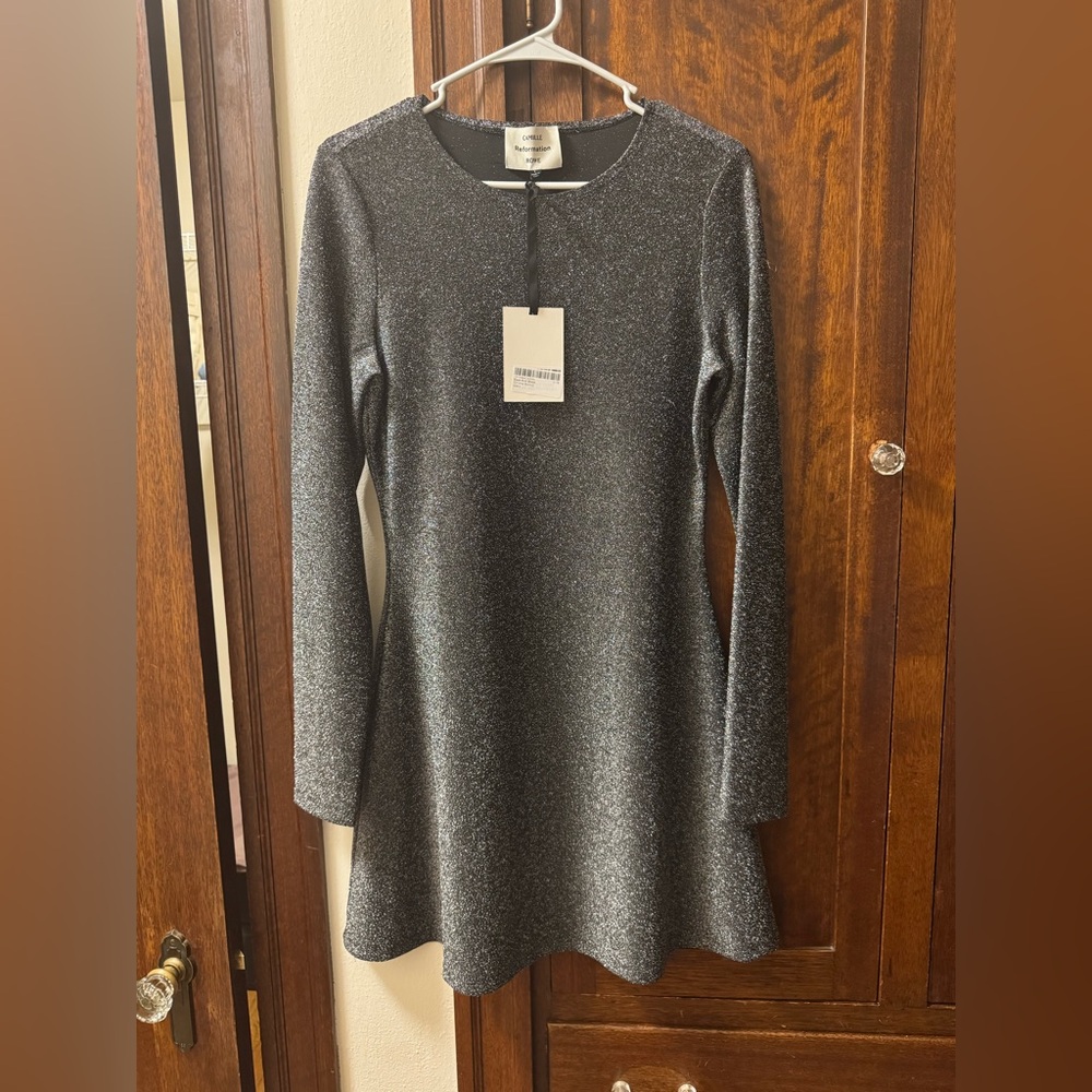 NWT Reformation x Camille Rowe Esen Dress - Sparkle Chrome - Size Large